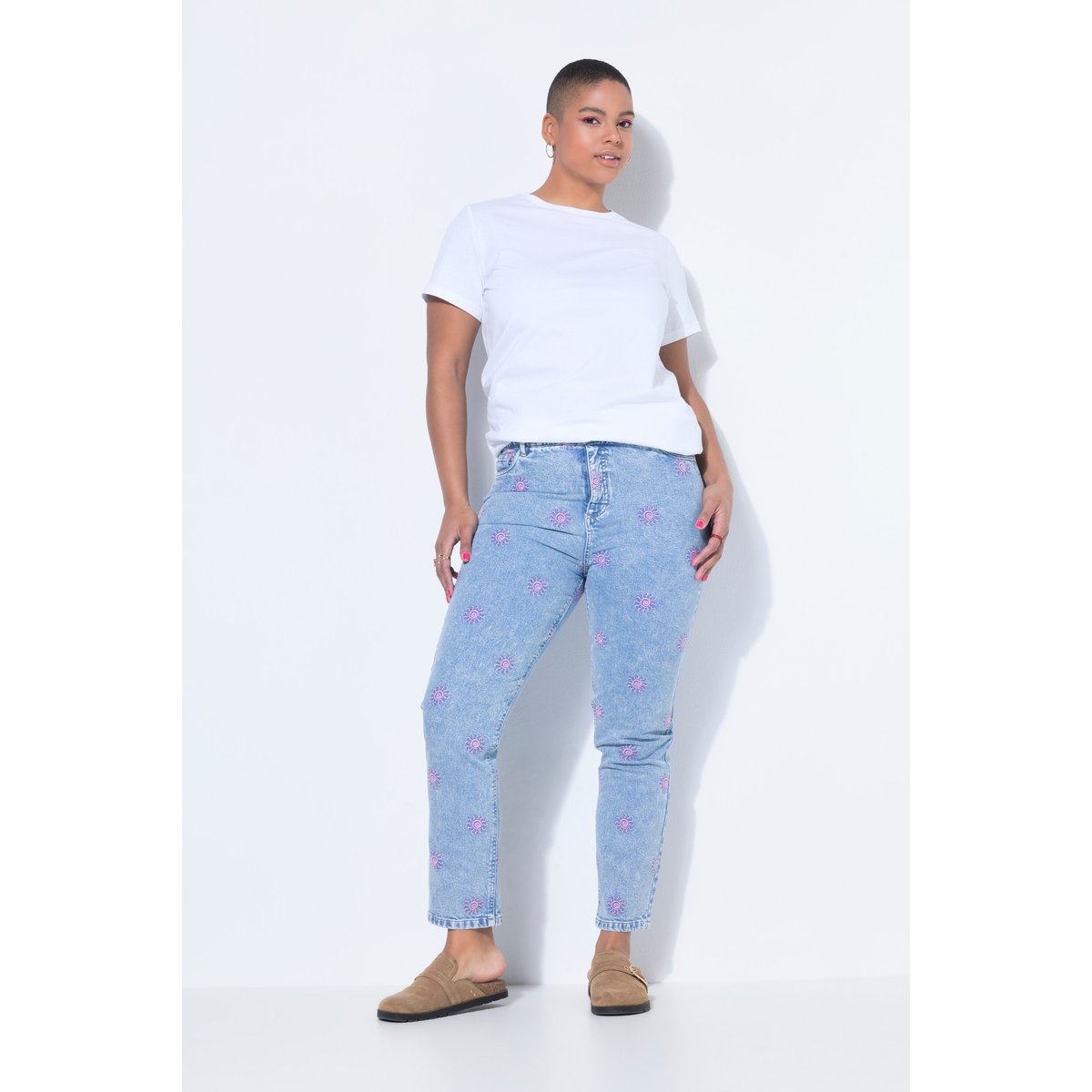 Jean Mom en denim stretch, 5 poches bleu clair, STUDIO UNTOLD