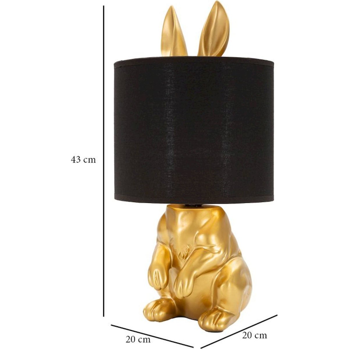 Lampe à poser lapin abat-jour tissu GLAM doré et noir, RECOLLECTION