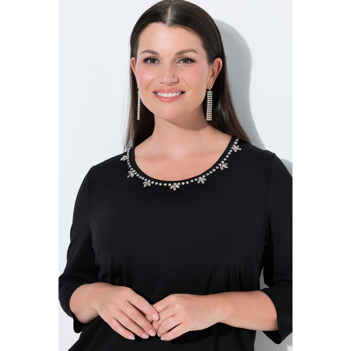 T-shirt point de Rome, avec strass fantaisie noir, ULLA POPKEN