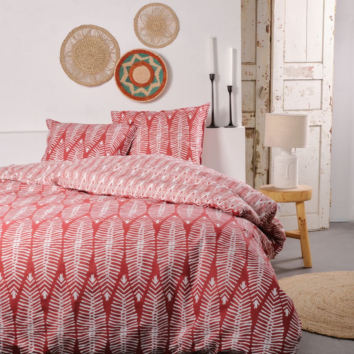 Parure de lit imprimé Graphique coton SUNSHINE ENORA rouge, TODAY