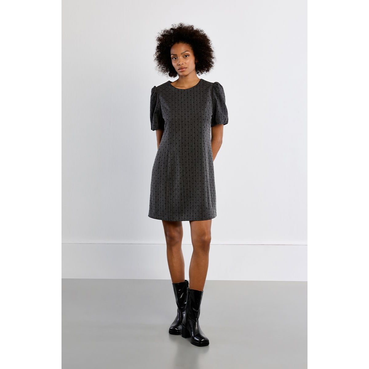 Robe mini rayée, à cœurs dark grey, LILI SIDONIO