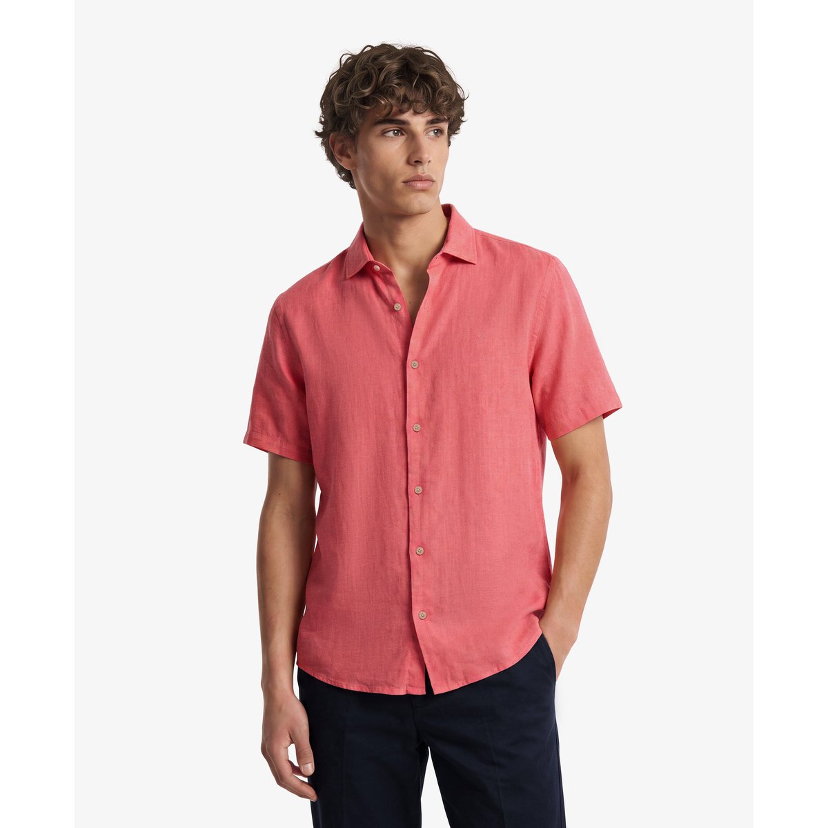 Chemise en lin à manches courtes Riviera corail, SUPERDRY
