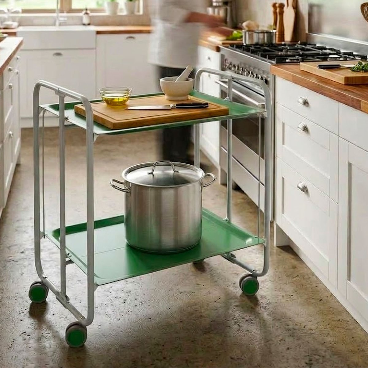 Table roulante pliante plateaux verts et châssis gris 65x43x72cm vert, WADIGA