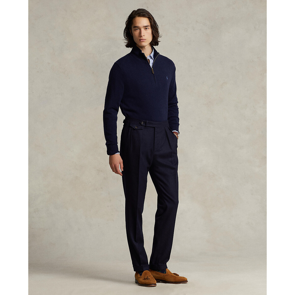 Half Zip-Up Wool Jumper navy blue, POLO RALPH LAUREN