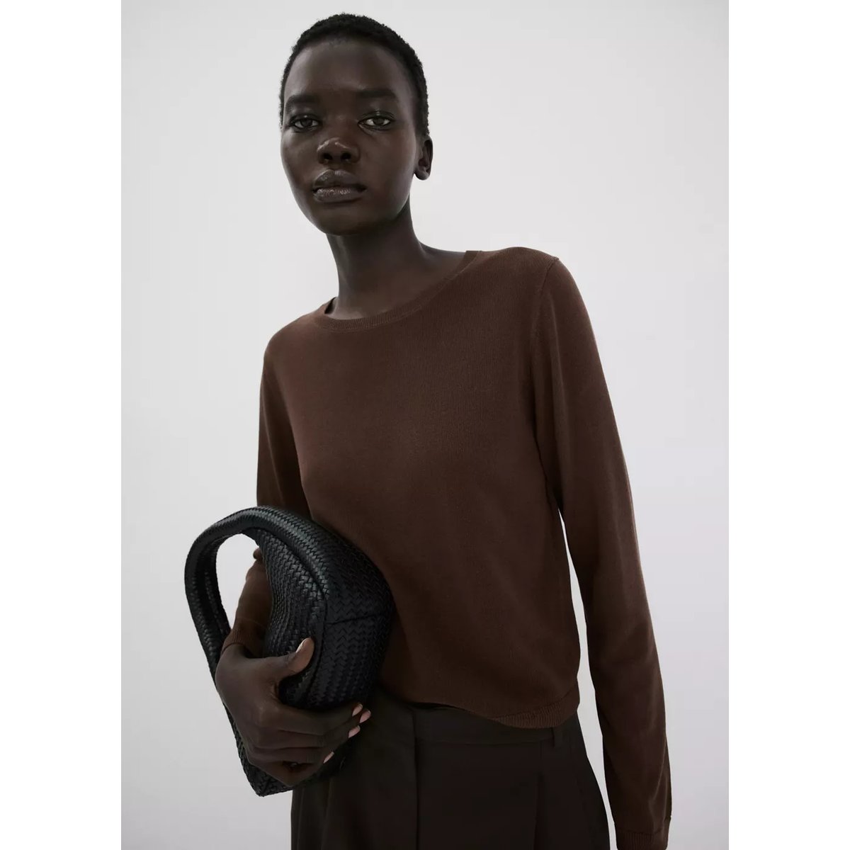 Pull-over maille manches longues chocolat, MANGO