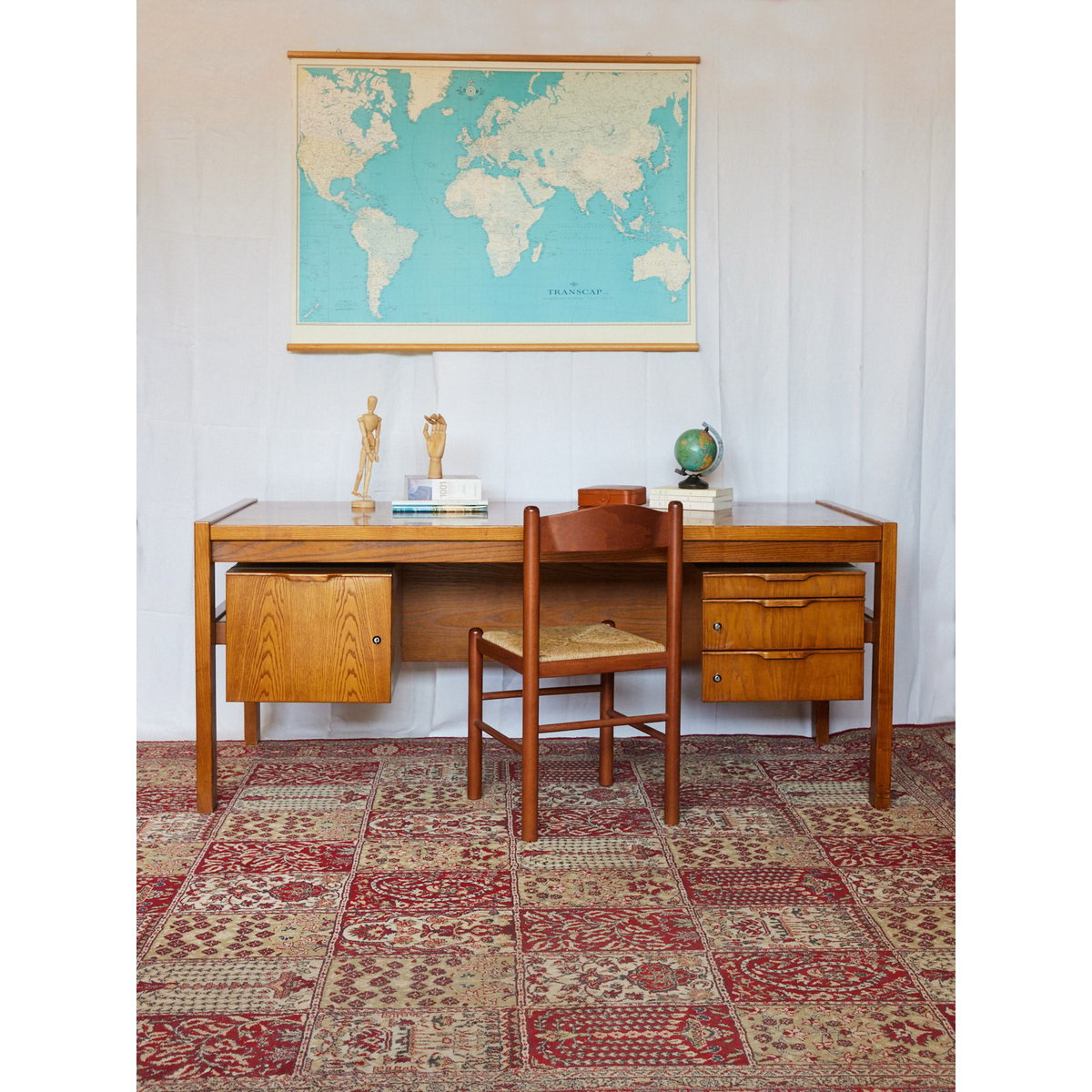 Bureau en chêne scandinave Yvan N°542 - Bon état bois clair, DEBONGOUT