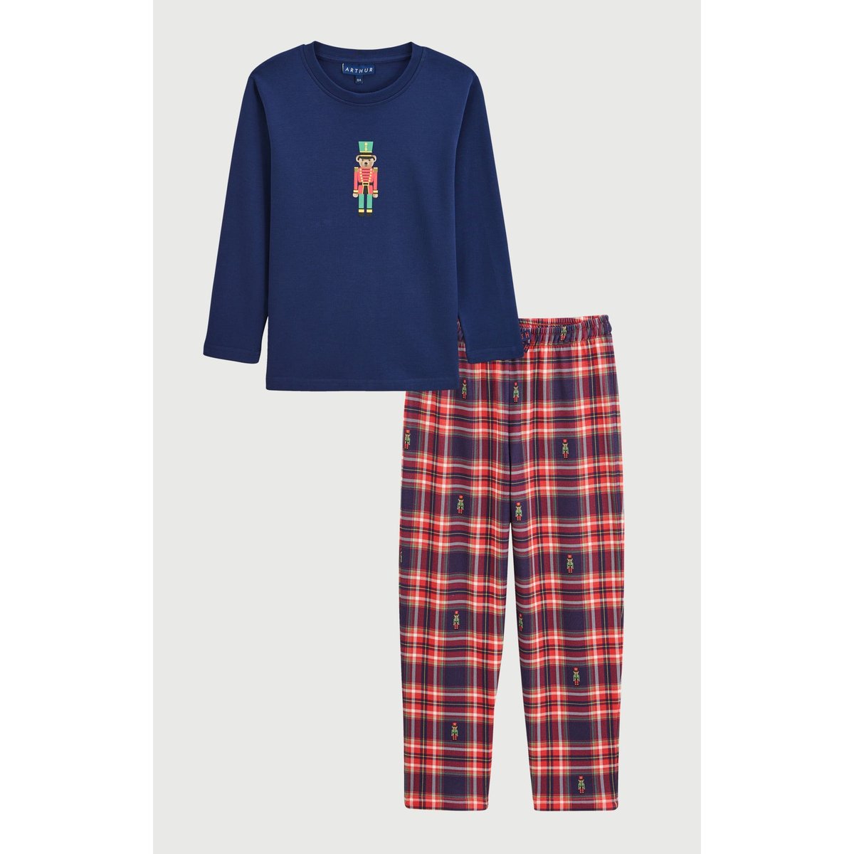 Pyjama enfant en jersey de coton épais à carreaux Léon rouge, ARTHUR