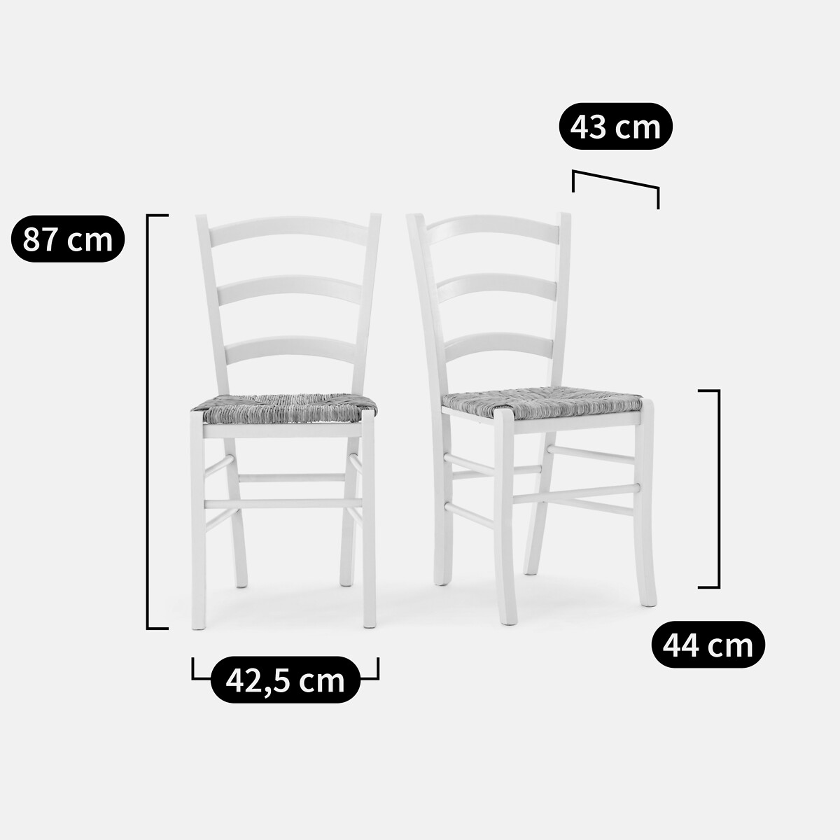 Lot de 2 chaises paysannes, en hêtre massif, PERRINE gris, SO'HOME