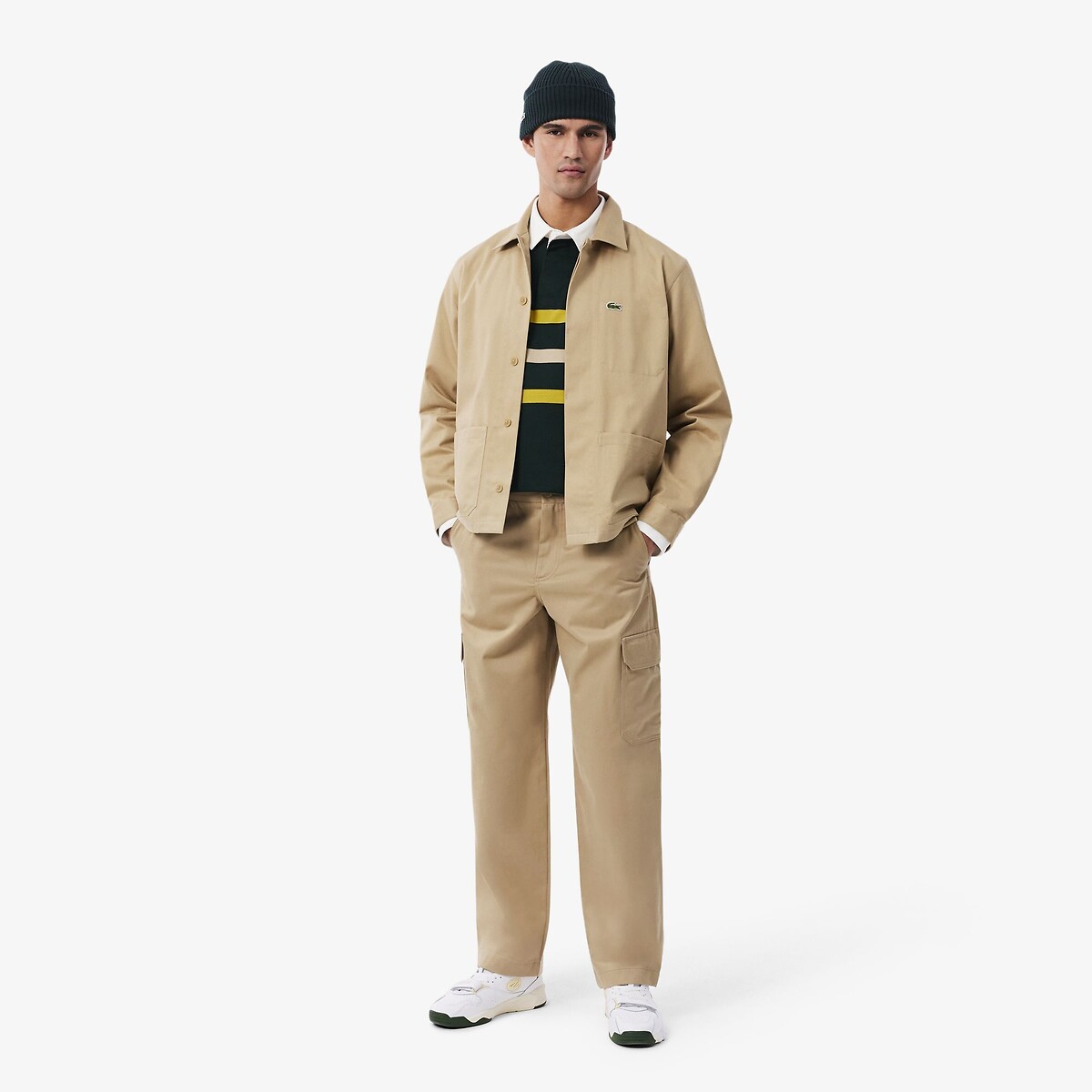 Sovracamicia in twill di cotone beige, LACOSTE
