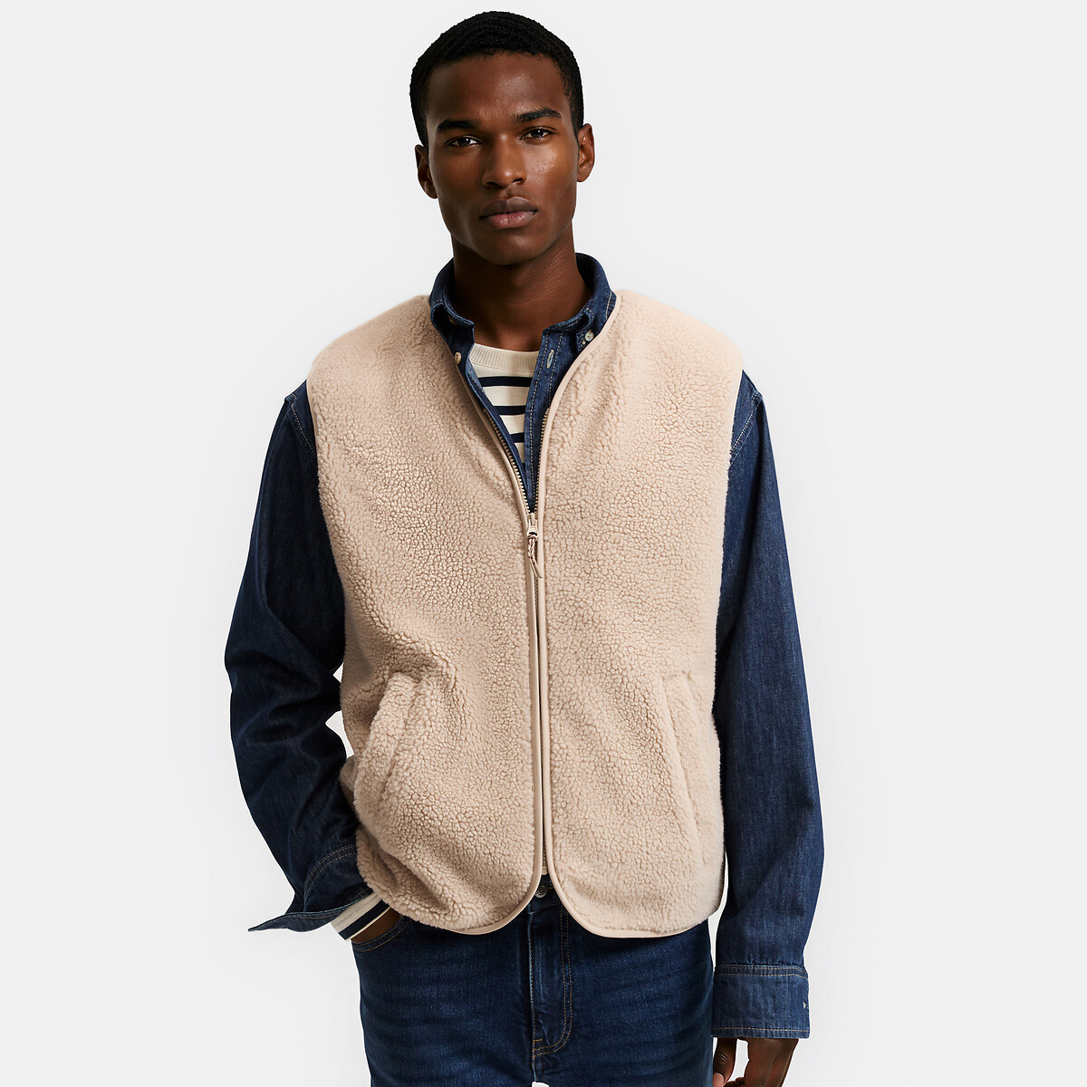 Gilet en grosse maille, fermeture zippée beige, LA REDOUTE COLLECTIONS