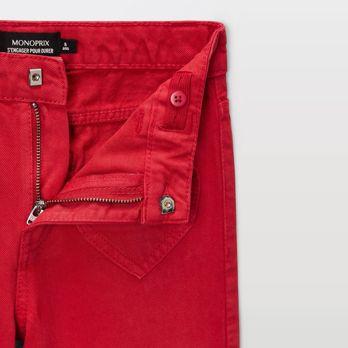Pantalon uni avec poche coeur en coton goyave, MONOPRIX
