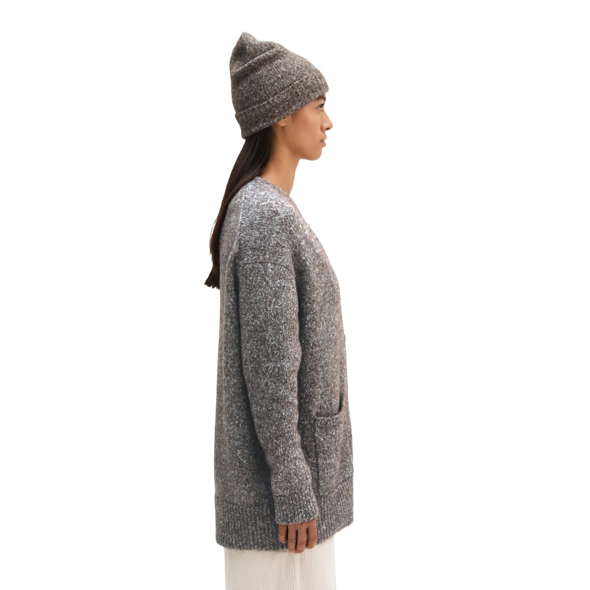 Cardigan long et ample en un mélange douillet de coton bio et de laine d'alpaga marron fonce, MARC O'POLO