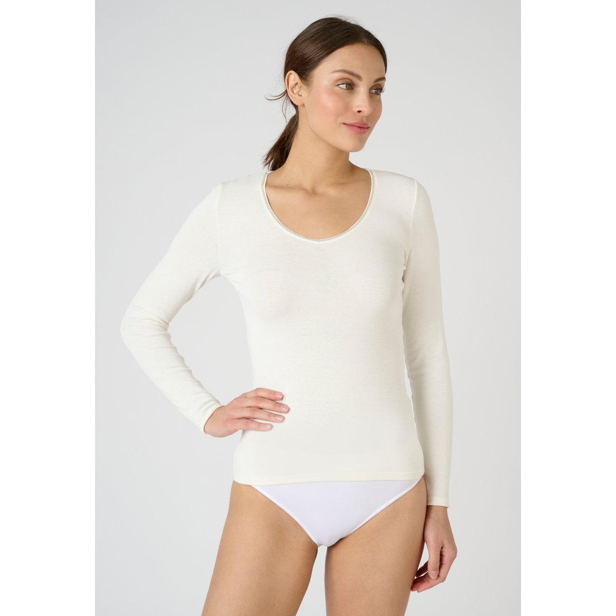T-shirt manches longues Thermolactyl degré 3 blanc cassé, DAMART