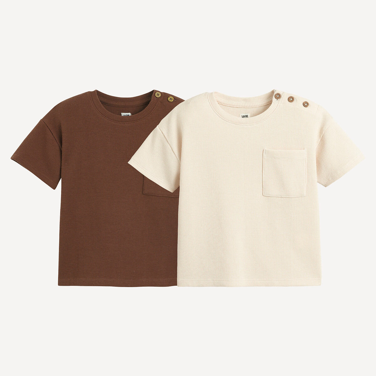 Lot de 2 T-shirts en maille nid d'abeille ecru + camel, LA REDOUTE COLLECTIONS
