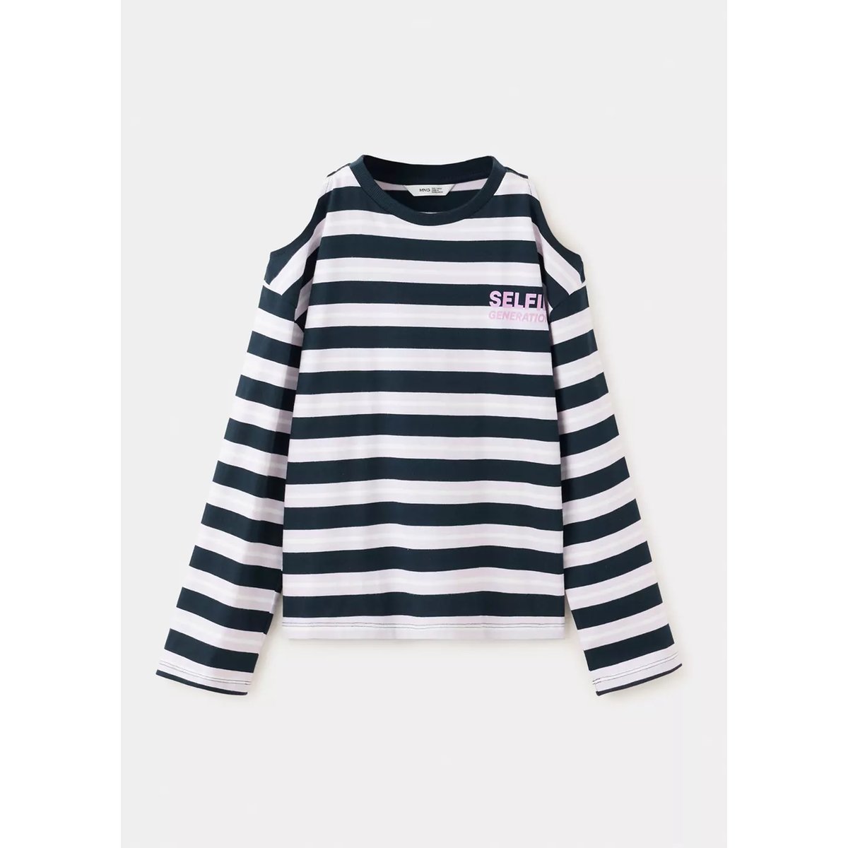 T-shirt coton à rayures message imprimé bleu marine, MANGO KIDS