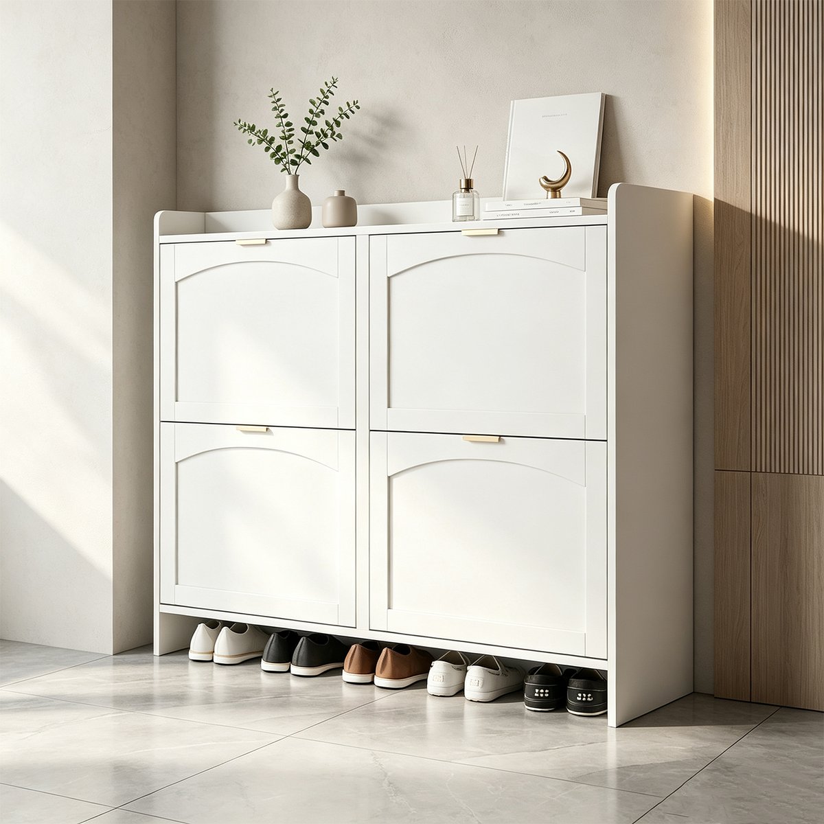 Meuble à chaussures 4 portes ,JORDIN blanc, MEUBLES COSY