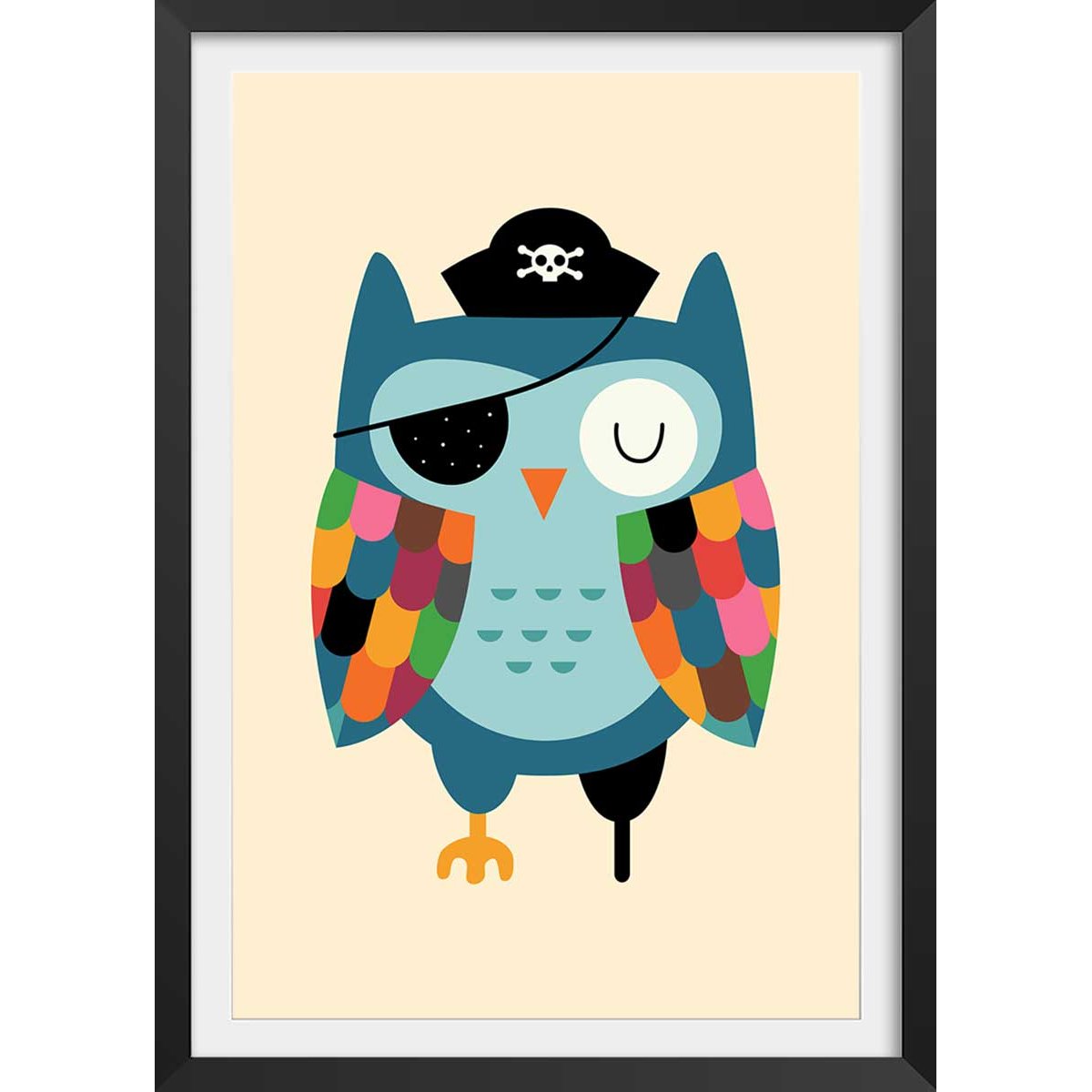 Affiche  capitaine hibou affiche + cadre en bois - noir, HEXOA