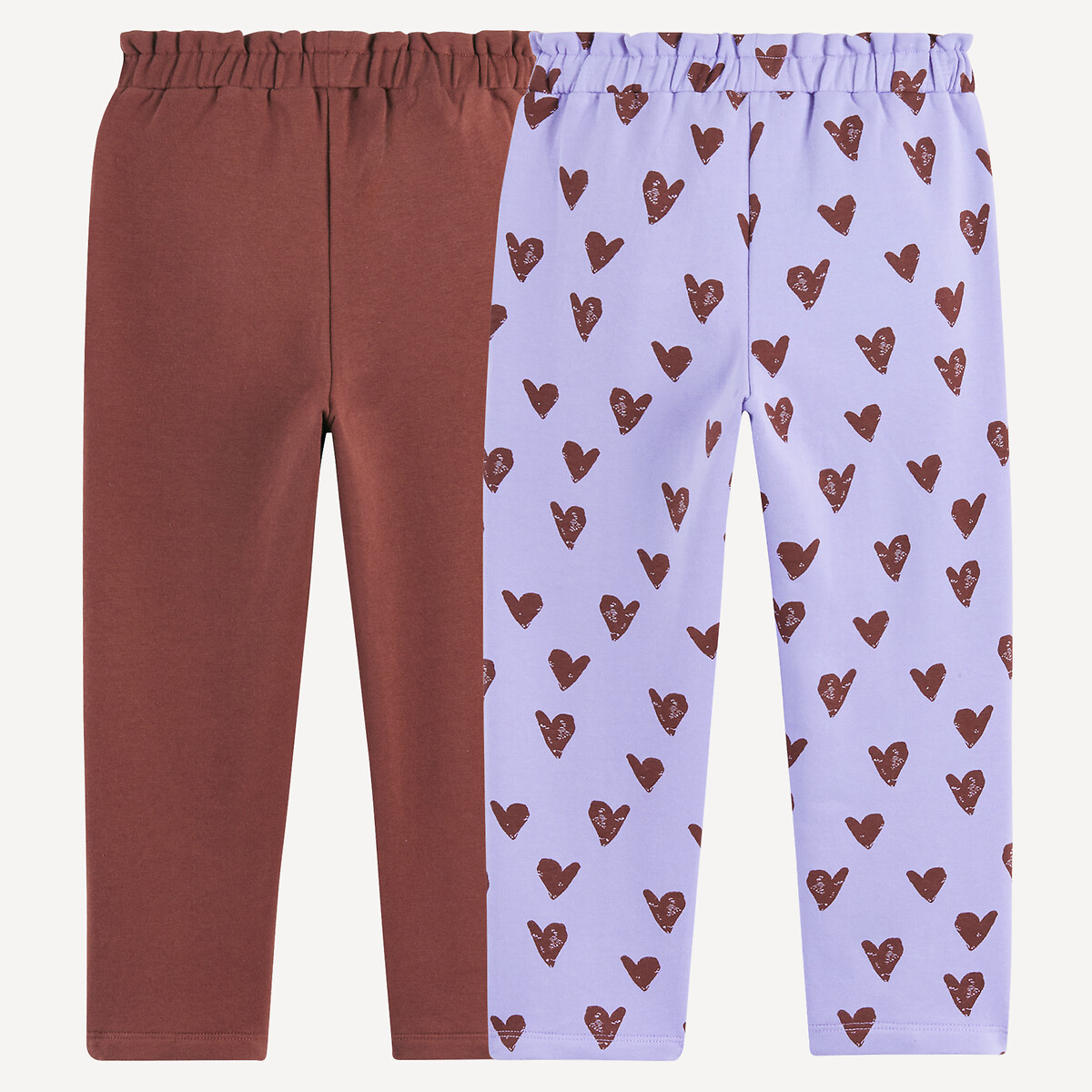 Lot de 2 joggings en molleton imprimé violet + marron, LA REDOUTE COLLECTIONS