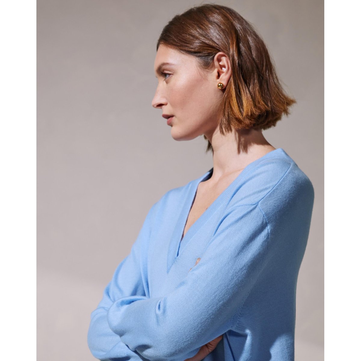 Pull col V oversize en cachemire bleu pale, RODIER