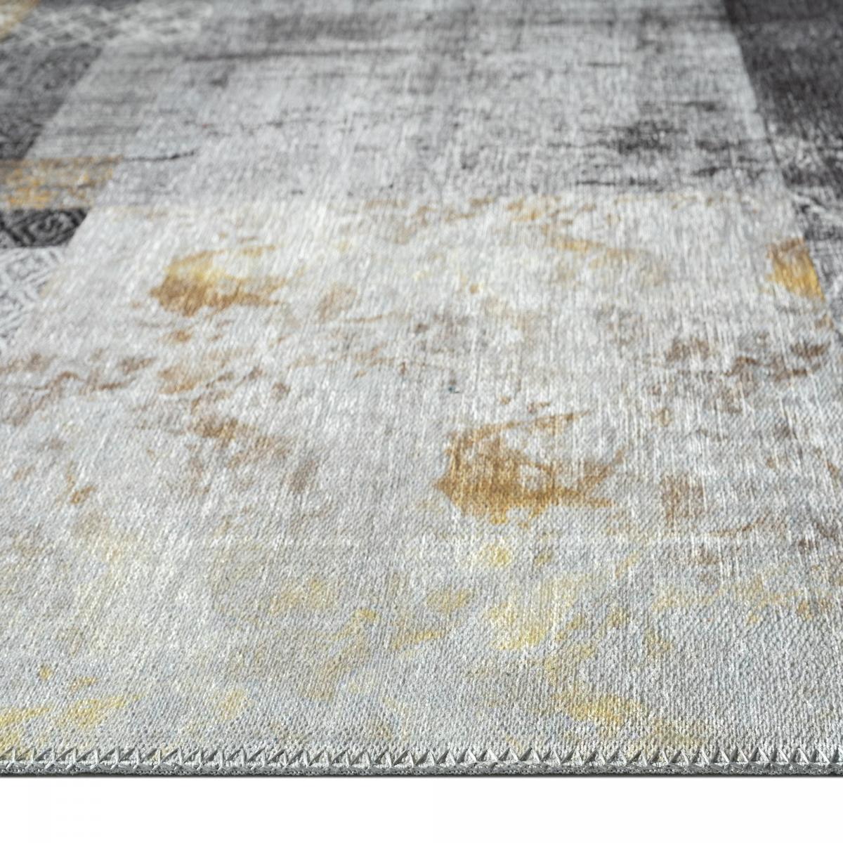 Tapis salon et chambre tissé en coton motif damier CARRAL gris, or, UN AMOUR DE TAPIS