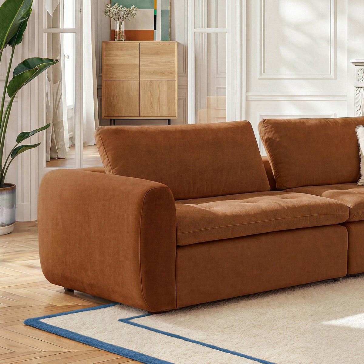 Module d'angle gauche 2 places en tissu AMERIA marron, HABITAT