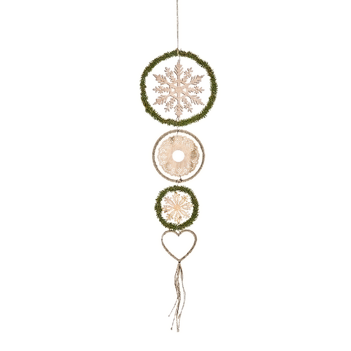 Suspension de noël flocons en bois H68 beige, SIA DECO