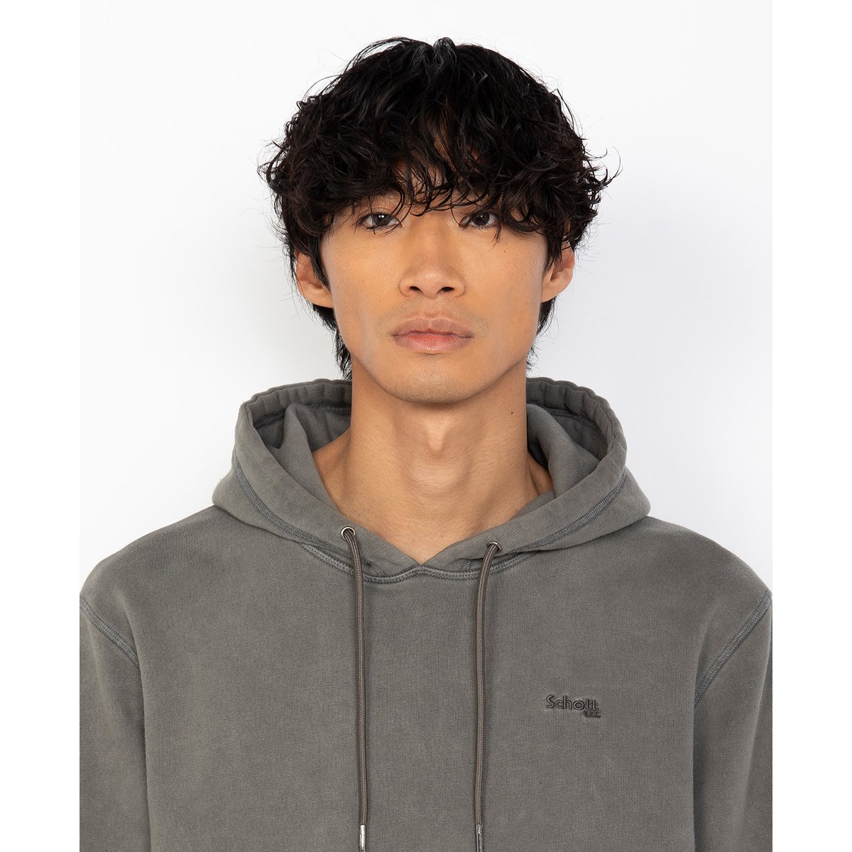 Sweatshirt à capuche effet délavé charbon, SCHOTT