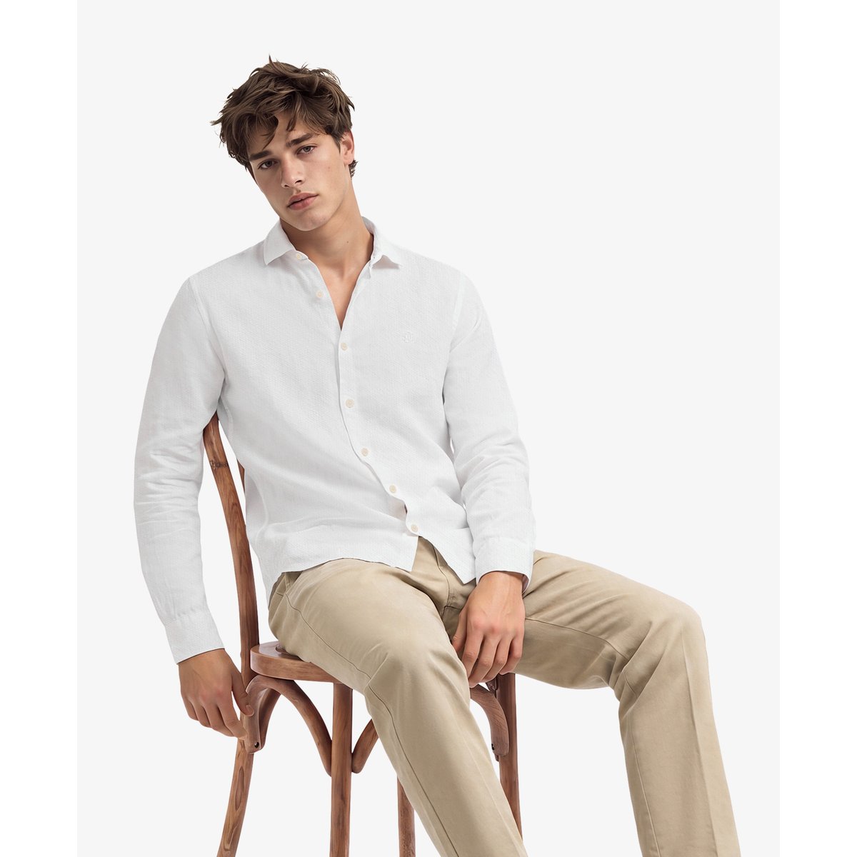 Chemise en lin Riviera à manches longues optic, SUPERDRY
