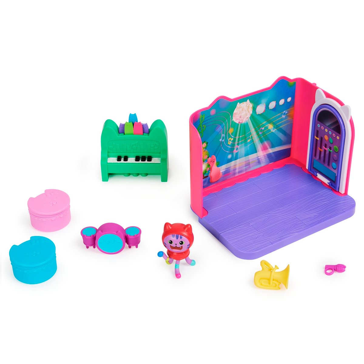 Gabby's Dollhouse - Salle de musique Groovy avec la figurine de Daniel James Catnip multicolore, SPIN MASTER