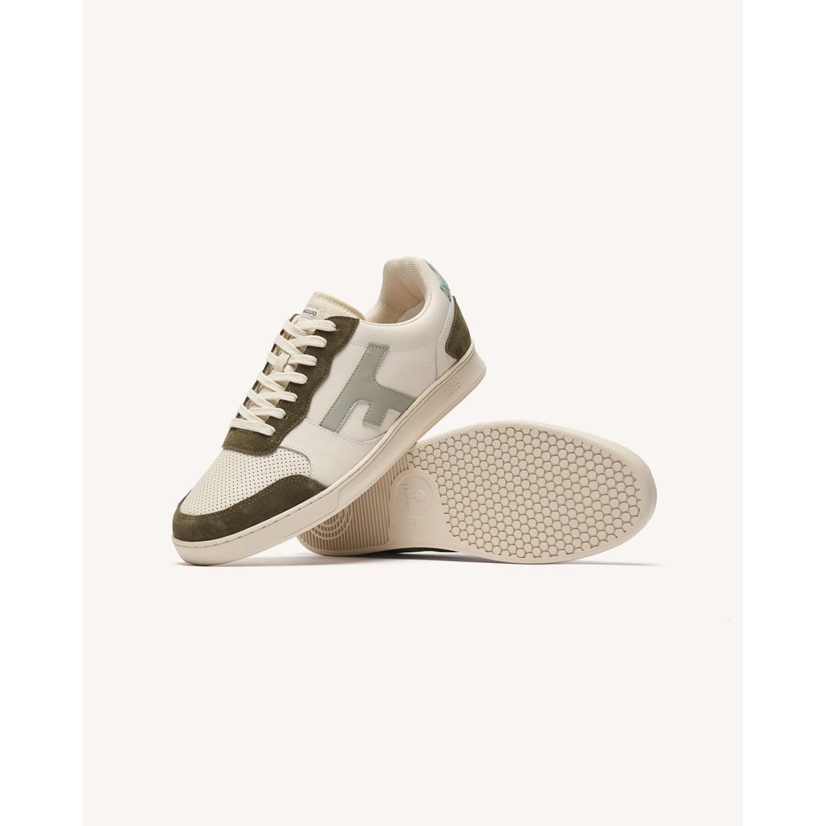 Baskets basses cuir suede HAZEL crème et marron, FAGUO