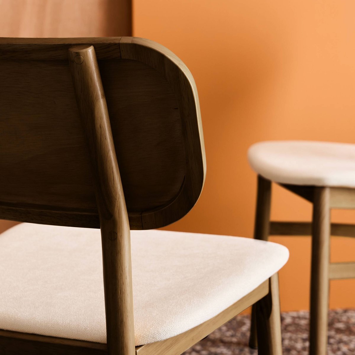Chaise vintage bois d'hévéa et tissu (lot de 2) OLYMPIE noyer, SWEEEK