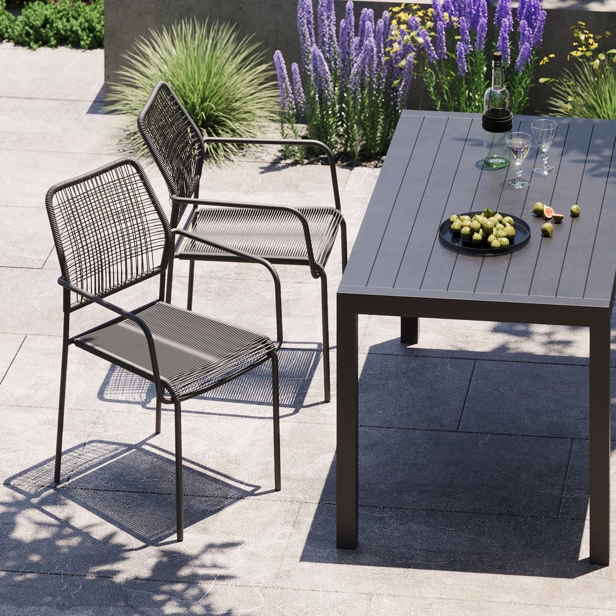 Ensemble de jardin table et 4 chaises, MADAGASCAR anthracite, KARE DESIGN