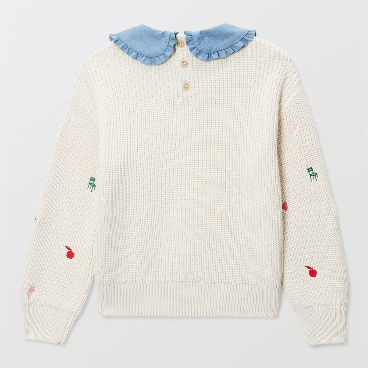 Pull brodé à col claudine naturel, MONOPRIX