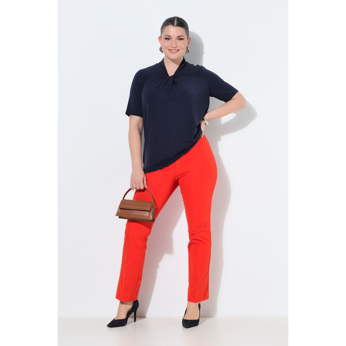 Pantalon en tissu stretch rouge poivron, ULLA POPKEN