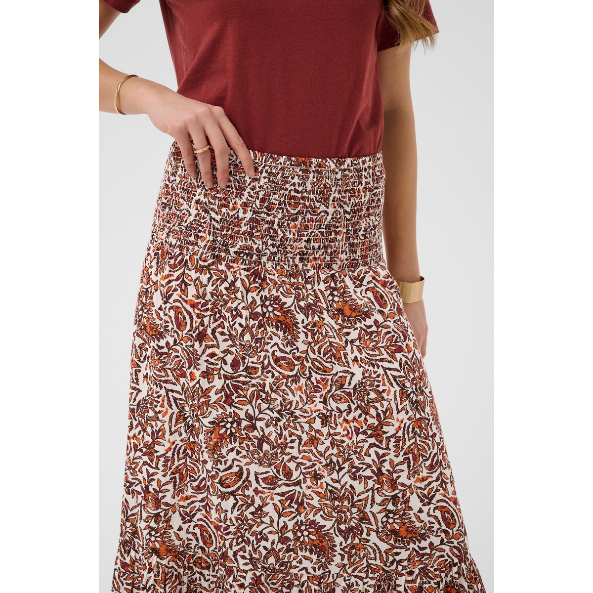 Jupe casual orange saraza flower, CREAM