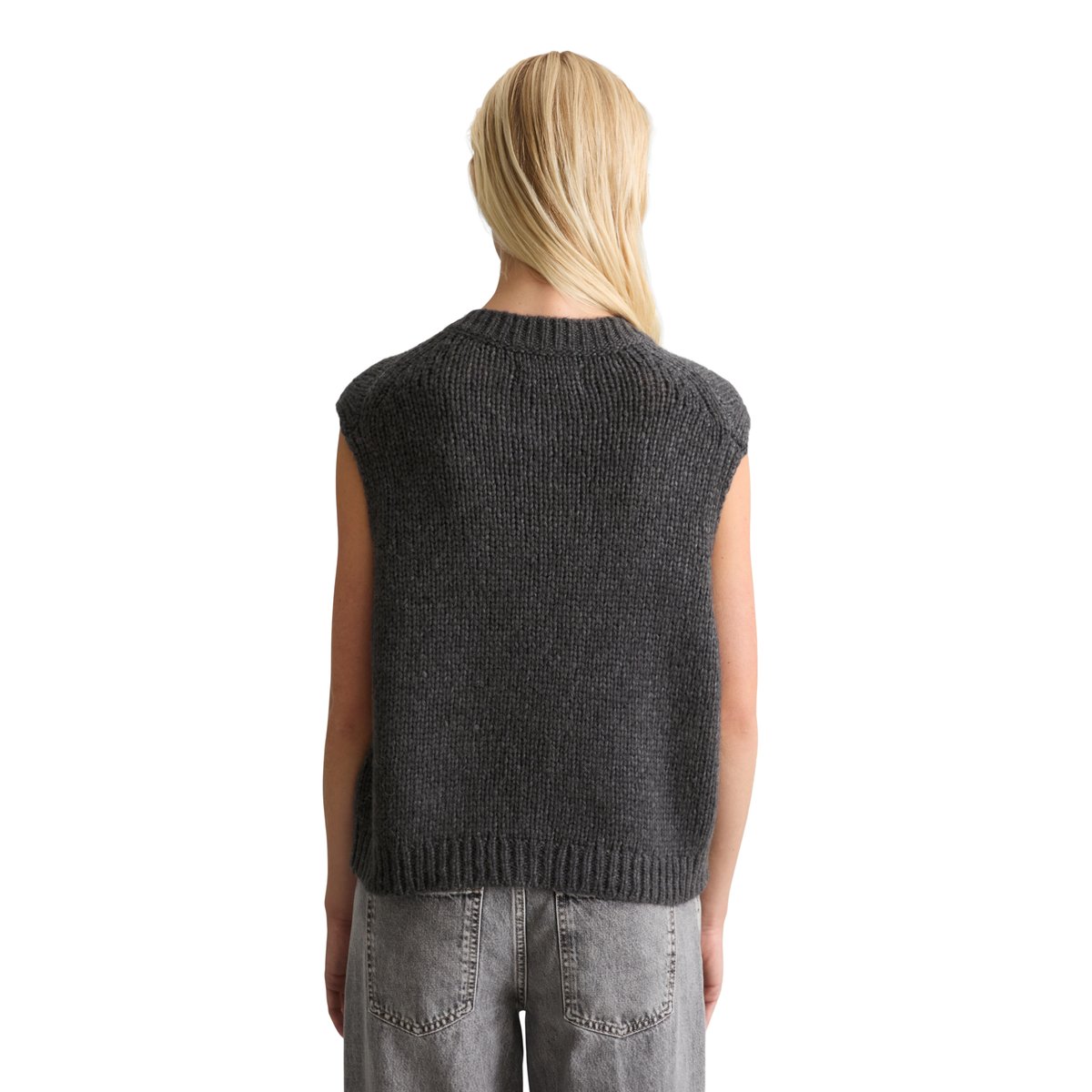 Cardigan court sans manches en un mélange douillet de laine vierge et d'alpaga gris, MARC O’POLO DENIM