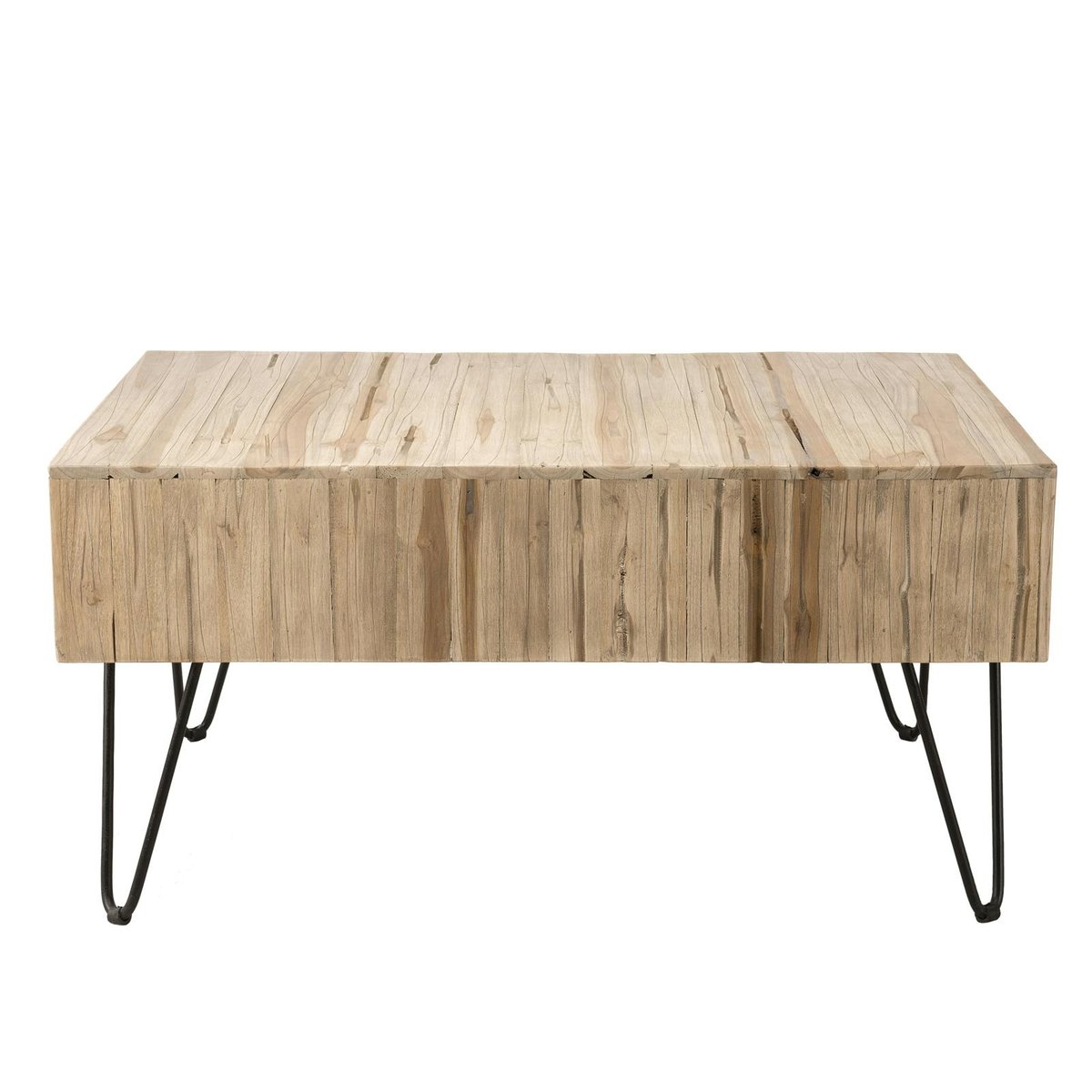 Table basse avec tiroirs bois massif teck naturel et pieds métal 90x60cm JAIPUR bois naturel, PIER IMPORT