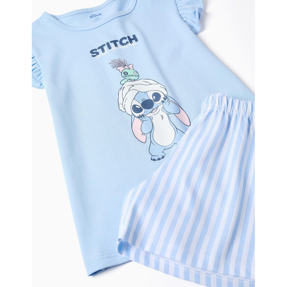 Pyjama en coton à manches courtes avec imprimé Stitch bleu clair, ZIPPY