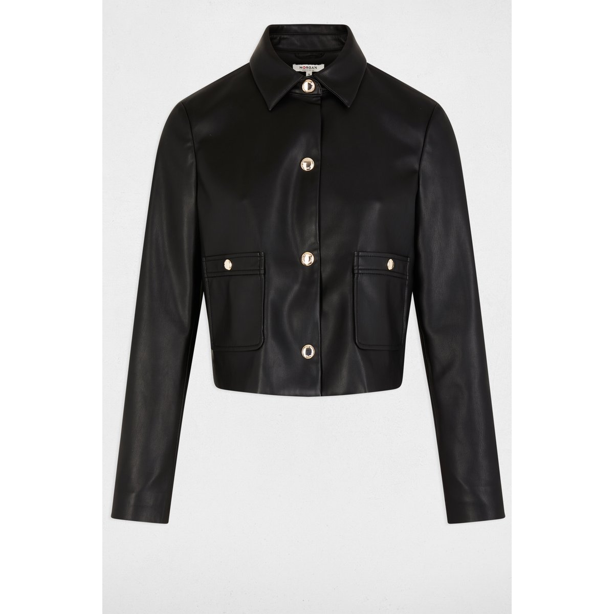 Blouson court simili cuir noir, MORGAN