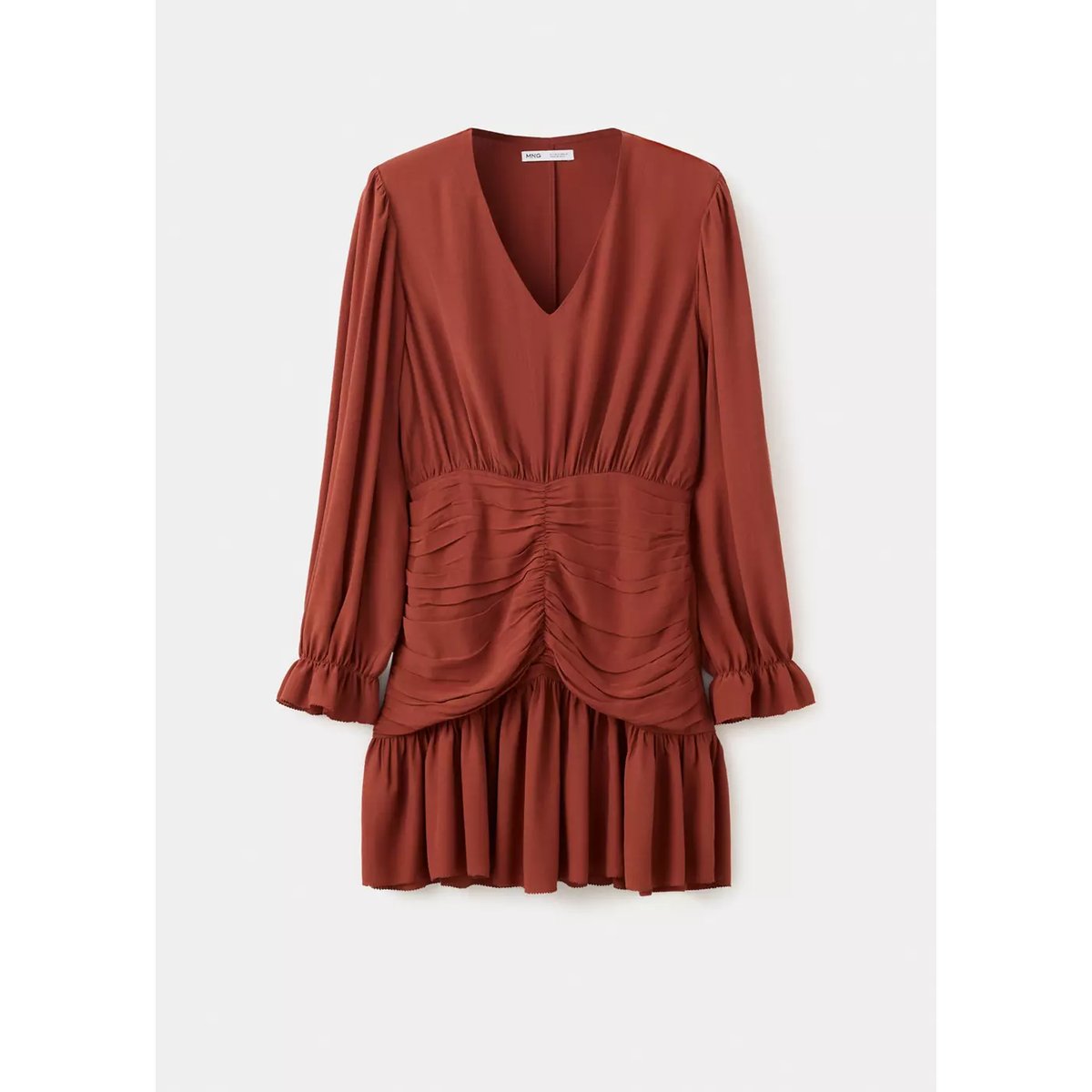 Robe en mousseline à panneau drapé orange brûlé, MANGO TEEN