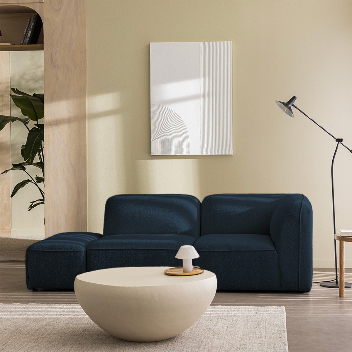 Angle réversible pour canapé modulable en tissu bouclette- NOOR bleu marine, DRAWER