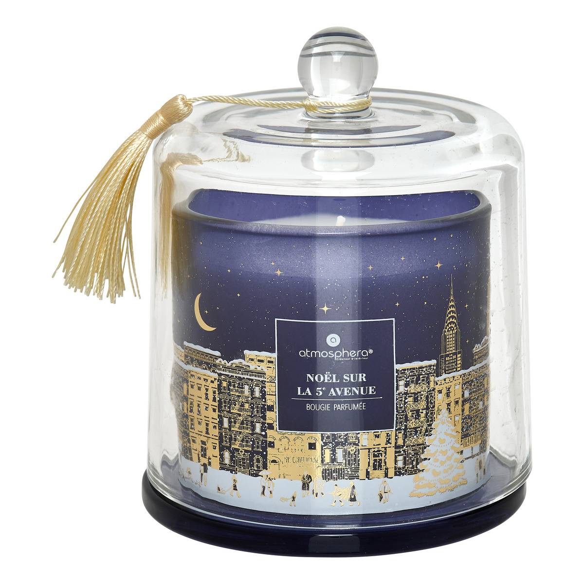 Bougie parfumée New York sous cloche bleu, ATMOSPHERA