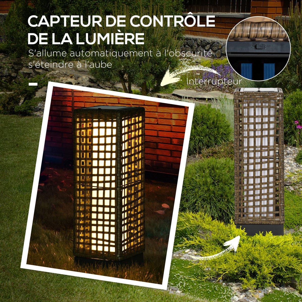Lampe en rotin Résine tressée imitation rotin beige, OUTSUNNY