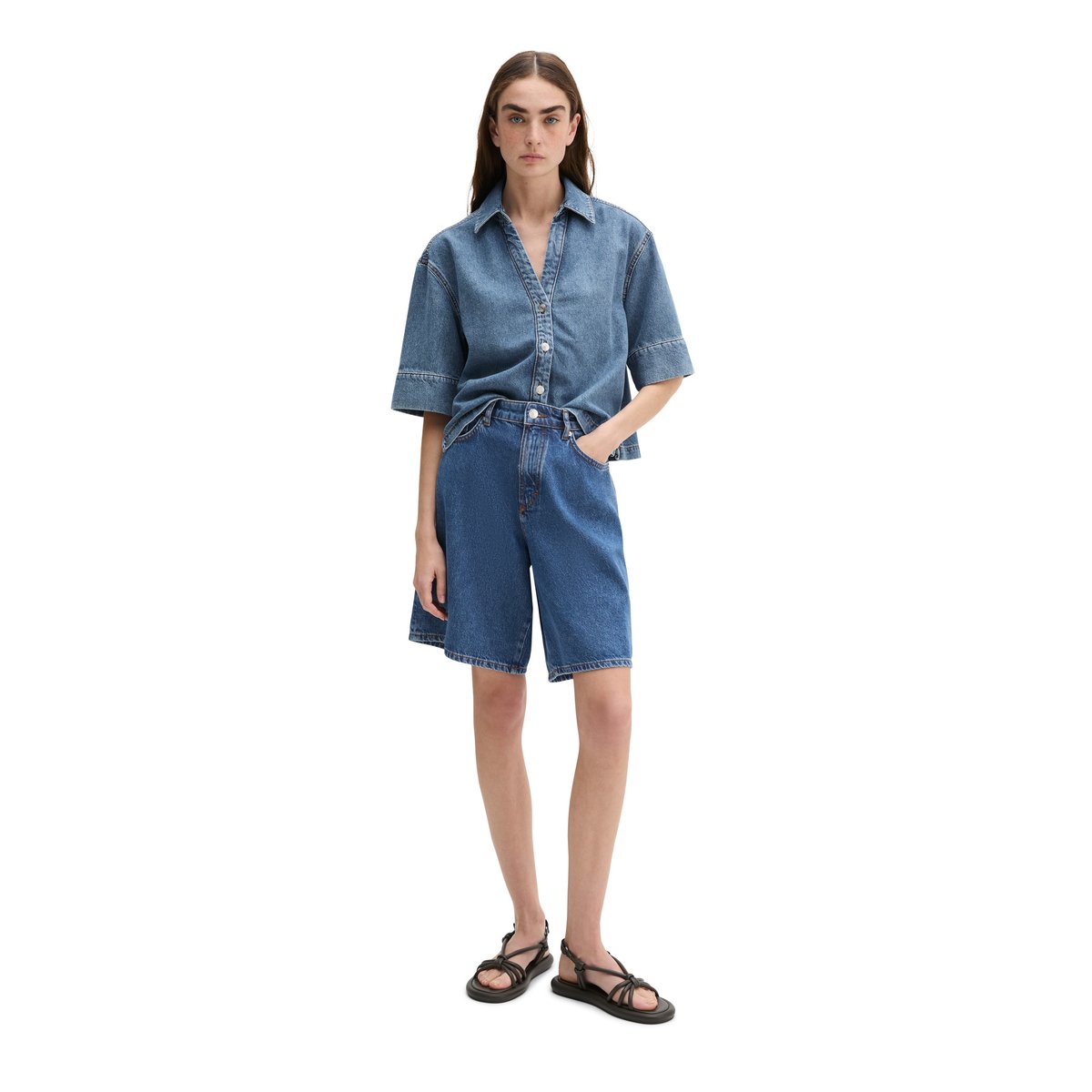 Blouse en jean regular en mélange de coton organique et de lyocell bleu moyen, MARC O'POLO