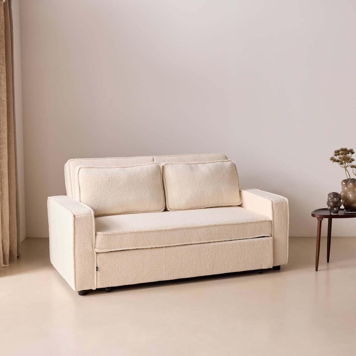 Canapé convertible 2 places bouclette CHILL crème, SWEEEK
