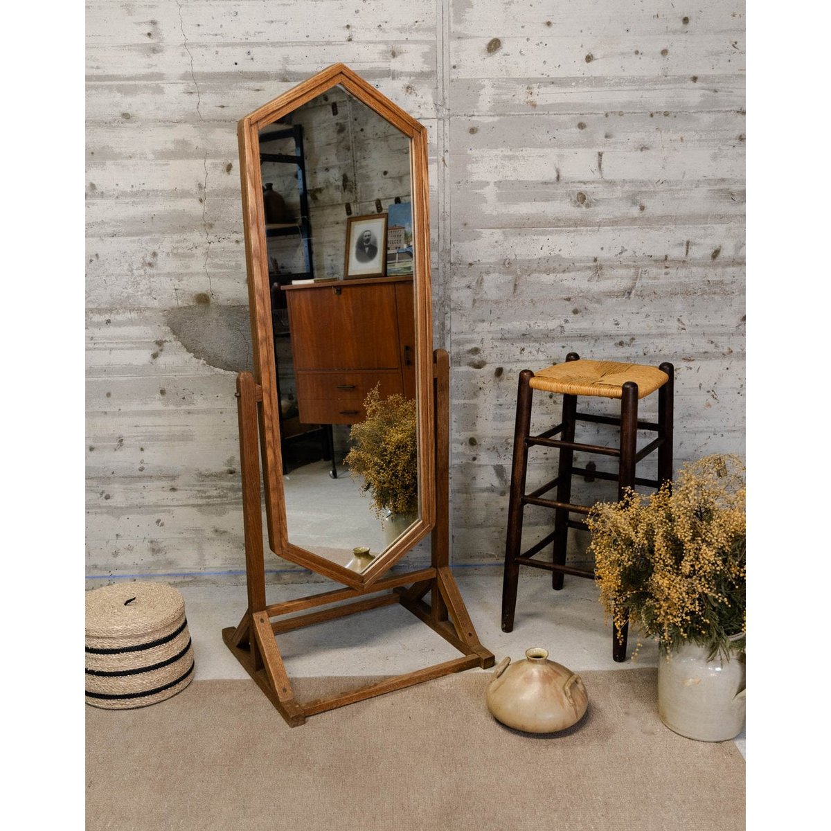 Miroir psyché en chêne massif Georges N°1174 - Bon état bois foncé, DEBONGOUT