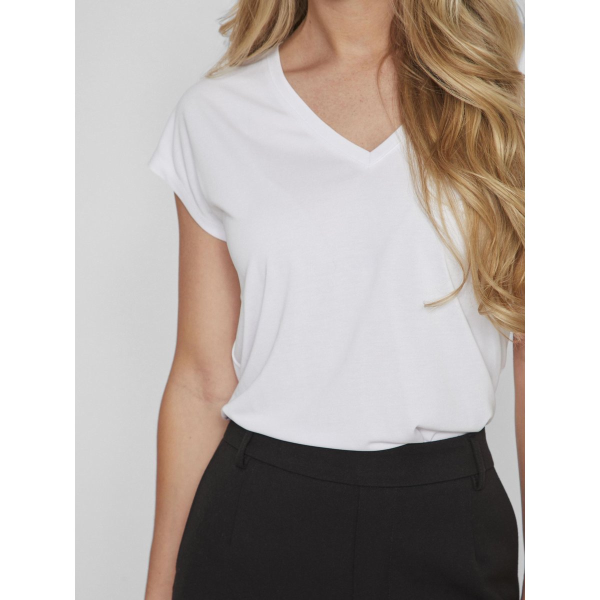 Tee shirt col v manches courtes blanc - optical snow, VILA