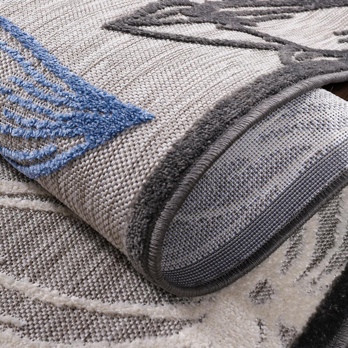 Tapis extérieur tissé kilim rectangle CHIMEKO gris, bleu, UN AMOUR DE TAPIS