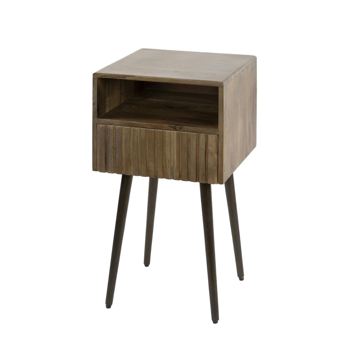 Table de chevet bois brun, tiroir rainuré & niche NAKO marron, PIER IMPORT