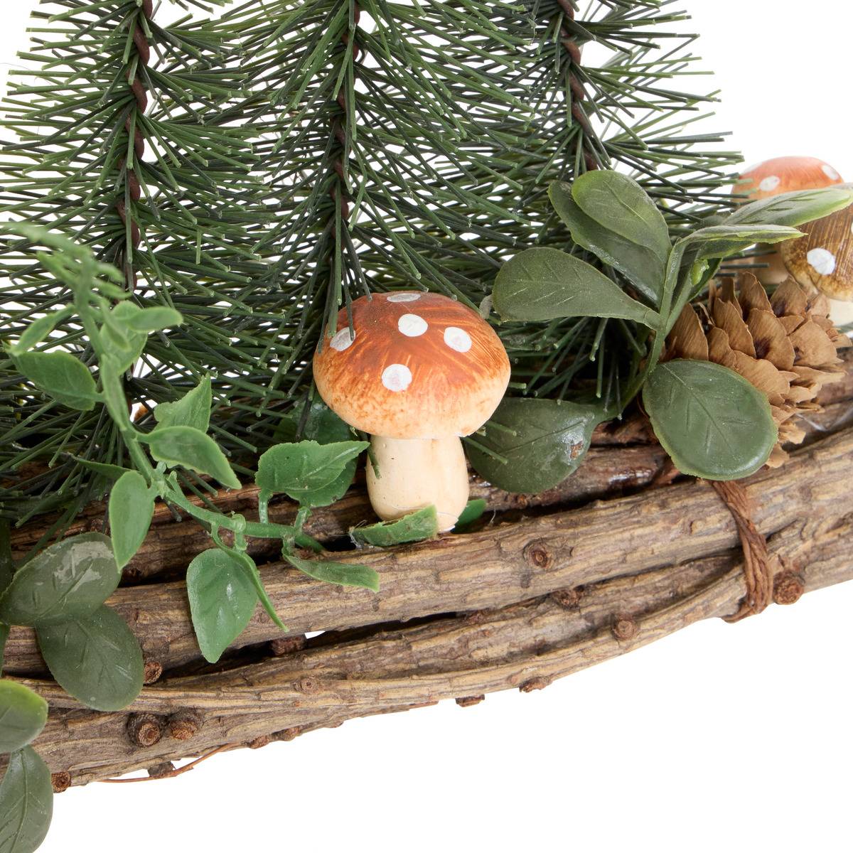 Sapins de Noël décoratifs sur fagot forme champignon L. 20 cm marron, FEERIC LIGHTS & CHRISTMAS